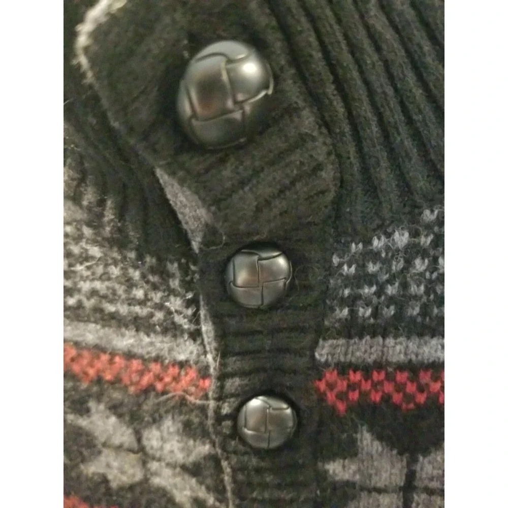 Club  Room Mens‎ L Wool  Blend Black Gray Red Fair Isles Button Pullover Sweater